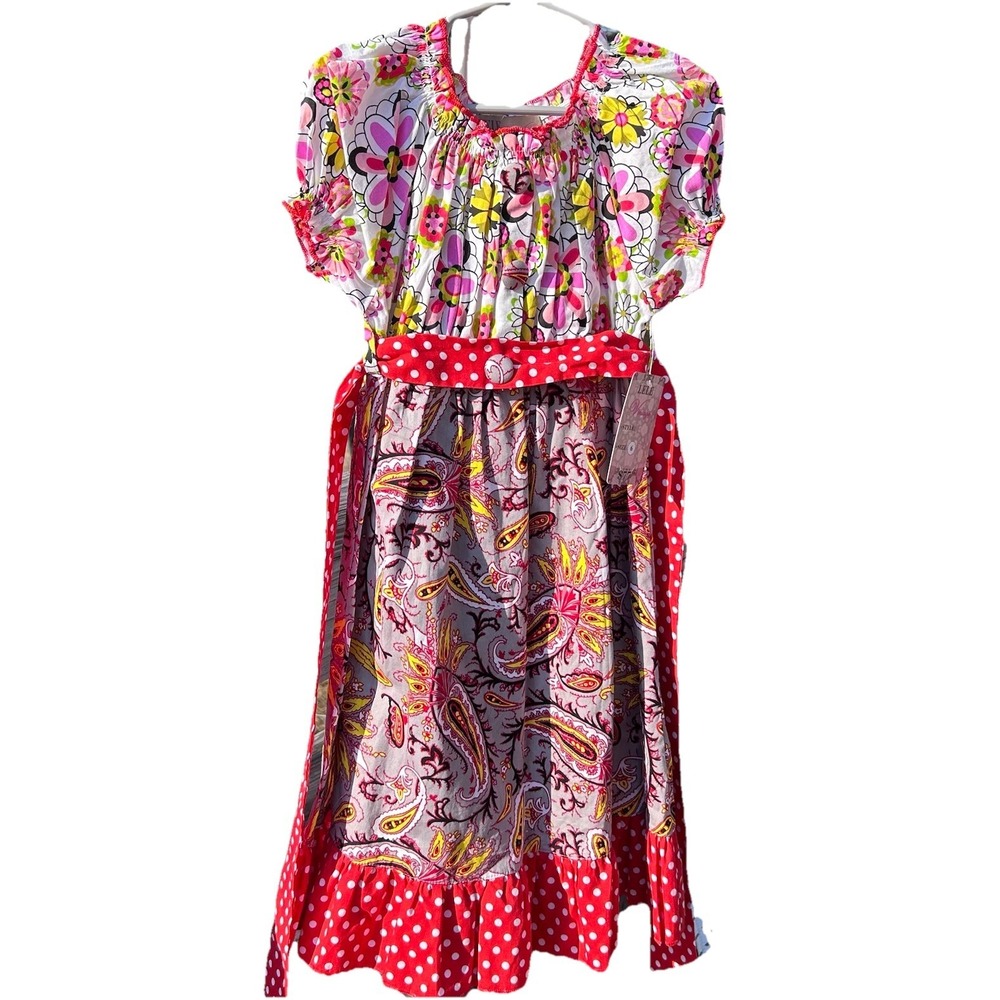 LeLe Vintage 6 Girls NWT $77 Floral Print Polka Dot Tie Back Party dance‎ Dress